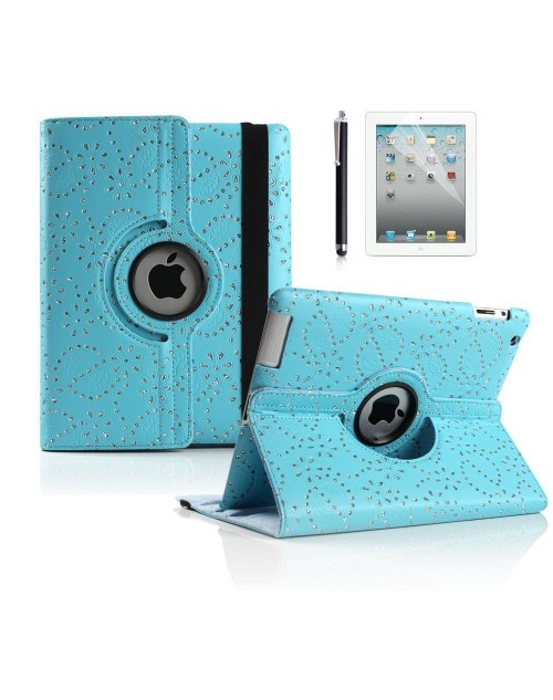 Apple iPad Pro 12.9" 360 Rotating Glitter,Diamond,Sparkling,Bling Pu Leather Case Cover with Adjustable Viewing Stand Free Stylus-Blue